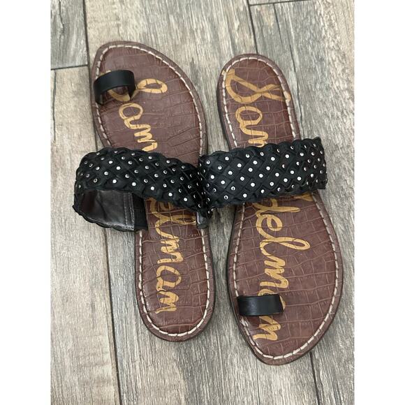 Sam Edelman Women's Black Brown Leather Germaine Double Strap Slide Sandals 7.5 - Picture 1 of 6
